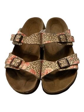 Floral Leopard Double-Buckle Slide Sandals - Women's Pink